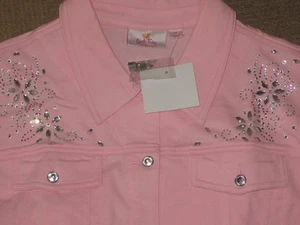 NWT QUACKER FACTORY Womens Plus PINK RHINESTONE EMBELLISHED Jacket COAT Size 1X - Picture 1 of 1