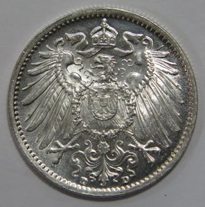 GERMANY 1 MARK IMPERIAL CROWNED EAGLE WILHELM SILVER WORLD COIN 1914 D ๐โญ๐ - Picture 1 of 2