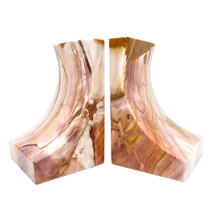 Vintage Pink & Honey Onyx Bookends – Sculptural Stone Pair – Organic Modern - Picture 1 of 11