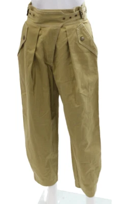 Ulla Johnson Womens Cropped Paperbag Pants Beige Cotton Buckle Size 2 - Image 1 of 4