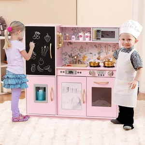 Kid’s Pretend Play Kitchen Toddler Kitchen Playset w/ Blackboard Pink - Picture 1 of 7