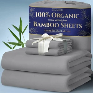 100% Organic Viscose Derived from Bamboo Sheets Queen Size 4pcs - Ultra Soft ... - Picture 1 of 8