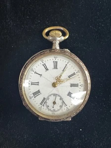 Antique Remontoir Cylindre 8 Rubis 800 Silver Pocket Watch Dial Gold Trim Repair - Picture 1 of 7