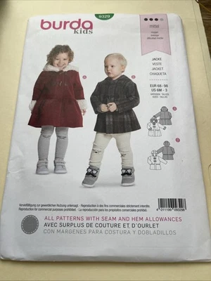 Burda KIDS Pattern 9329 Baby/Toddler Boy/Girl Hooded Jackets w/Opts Sz 6M-3 - Image 1 of 2