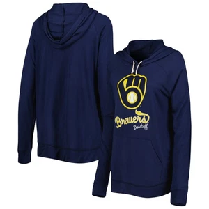 Felpa con cappuccio pullover raglan pre-gioco donna touch navy Milwaukee Brewers - Foto 1 di 3