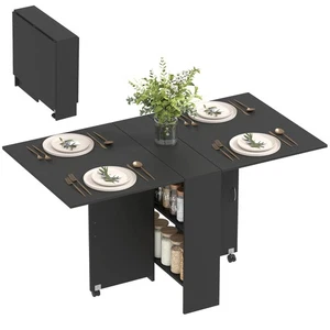 HOMCOM Rolling Drop Leaf Dining Table Folding Kitchen Table with Open Shelves - Picture 1 of 11