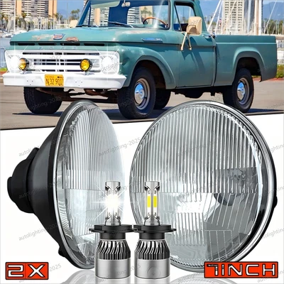 2x LED Headlights For 1953-1977 Ford F-100 F-250 F-350 Pickup 7" Inch Round Halo - Image 1 of 4