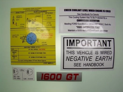 Mk2 Ford Cortina Under Bonnet Decal Set 1600GT 1600E - Image 1 of 1