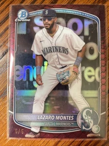 2025 Bowman Chrome Prospects Lazaro Montes Red Rettilian #5/5 SP Mariners BCP-23 - Foto 1 di 13