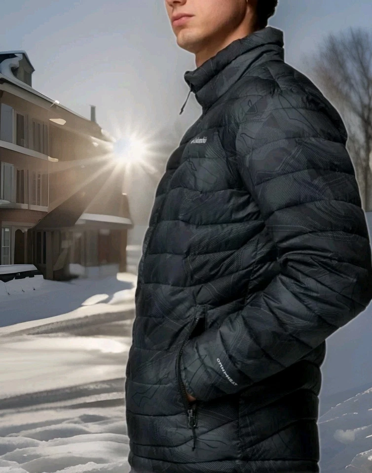 NEW 2025 Columbia Mens POWDER LITE 2 PRINTED Winter Jacket Omni-Heat SZ XL Black - Image 1 of 4