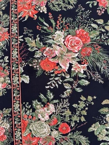 April Cornell 70" Tablecloth Merry Black Christmas Cottage Floral Cotton vtg - Picture 1 of 9