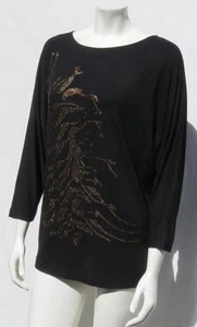 CAbi #152 Stretch Rayon Knit Bronze Sequins Dolman Sleeves CHERIE TEE Top size M - Picture 1 of 6