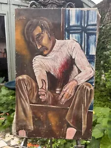 Antikes Öl auf Leinwand - modernistisches Porträt eines Mannes am Fenster, ungerahmt unsigniert - Bild 1 von 24
