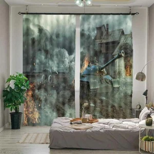 In Great Flames Of War 3D Blockout Photo Print Curtain Fabric Curtains Window - Imagen 1 de 10