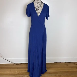 Lulus Women's Size Small Much Obliged Wrap Maxi Dress Slate Blue Gauzy Crinkle - Picture 1 of 8