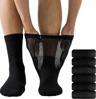 MOLTEN CREEK® 6 Pairs Men’s Extra Wide Loose Diabetic Socks Crew Non Elastic Black UK 6-11