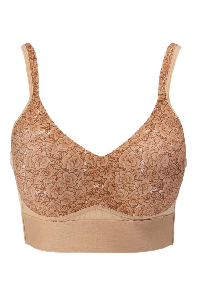 Rhonda Shear Molded Cup Bra w Cross Back Beige Floral - Image 1 of 1