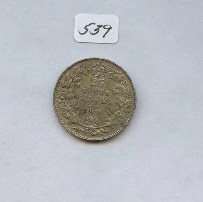 Canada 25C 1921  (#539) VF Cleaned.  - Image 1 of 2