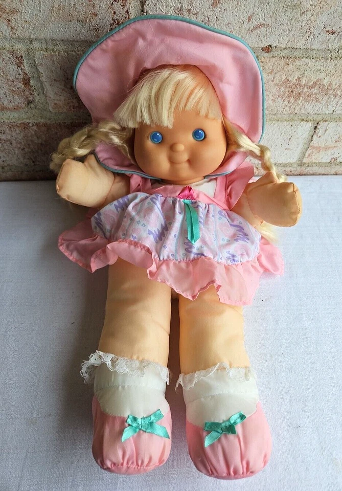 1992 Fisher Price Puffalumps Pretty Hair Doll Baby Blonde Braids Blue Eyes Pink - Image 1 of 4