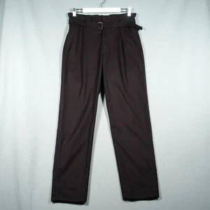 H&M Trousers Womens 46 Black Belted Pleated Smart Casual Wool Blend Pants - Picture 1 of 22