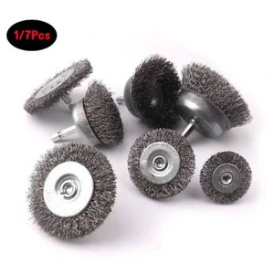 1/4" Steel Wire Cup Wheel Brush Set (1/7PC) - For Drill & Grinder, Rust Removal - Picture 1 of 24