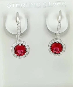 LAB CREATED 1.10 Cts RUBY & WHITE SAPPHIRE DANGLE EARRINGS .925 Silver -NWT - Picture 1 of 5