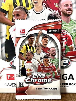 2022-23 TOPPS CHROME Bundesliga HOBBY PACK 4 Cards MUSIALA BELLINGHAM Auto?! OVP