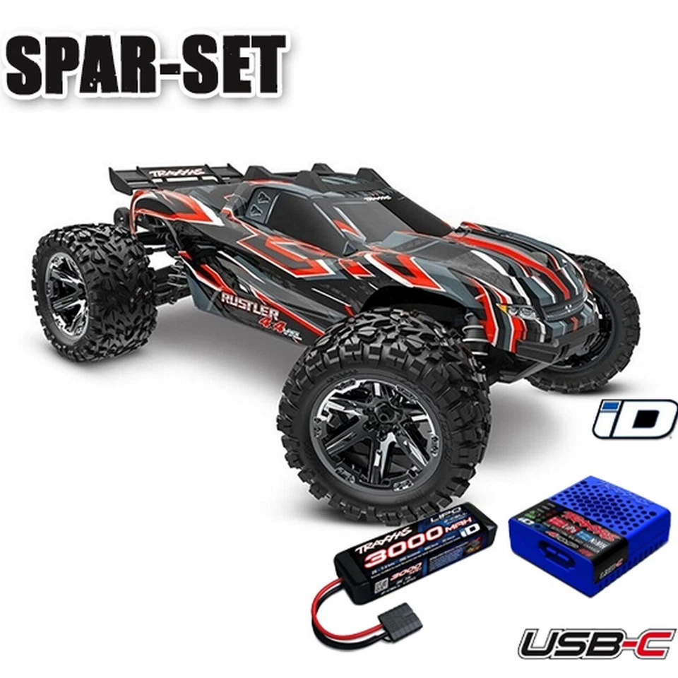 Traxxas 67376-4 Rustler 1:10 Truck RTR brushless - 2S LiPo Starter Set rot - Bild 1 von 1