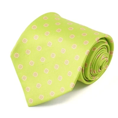 Corbata de seda Kiton Napoli 7 pliegues verde lima estampado medallón nueva - falta etiqueta Foto 1 de 4