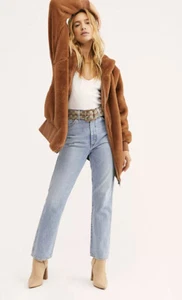 Free People Turn Up Zip Hoodie Soft Teddy Faux Fur Cozy Jacket Coat XS $198 - Picture 1 of 9