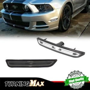 For 10-14 Ford Mustang Smoked Pony Front Bumper Side Marker Lights White LED Kit - Picture 1 of 9