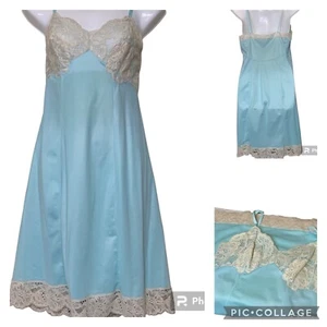 Vintage VAN RAALTE Seide durchsichtig Nylon Spitze Vollslip Kleid Robin Egg blau 34 - Bild 1 von 24