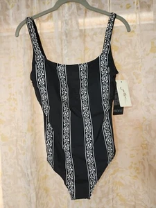 GOTTEX Profile 1 pc Size 10 Square Neck Tank Style Swimsuit Black White Column - Picture 1 of 14