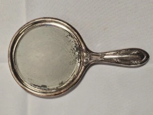 Antique Art Nuovo Vintage Beveled Hand Mirror Silver Plated - Imagen 1 de 11