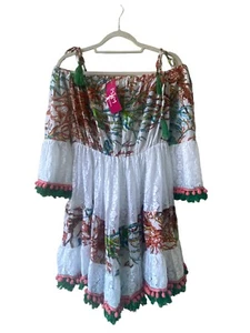 Womens Boho Floral Lace Mini Dress Ladies Summer Holiday Beach Swing Sundress - Picture 1 of 8