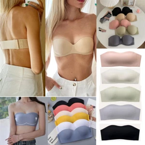 Women Strapless Bra Bandeau Bra Push Up Removable Pad Crop Tube Top Seamless Bra - Picture 1 of 48