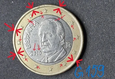 Spain,1 Euro Coin,2010 Great very rare coin stamp defect Weight 7,54 g - Image 1 of 2