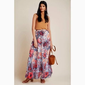 NWT!! Anthropologie PANKAJ & NIDHI Amirita Floral Tiered Maxi Skirt Boho Small - Picture 1 of 18