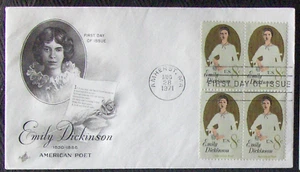 US FDC SC #1436 EMILY DICKINSON ArtCraft 1971 block of 4. - Picture 1 of 1