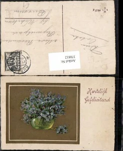 370812,Hartelijk Gefeliciteerd Glückwunsch Blumenstrauß Vergissmeinnicht Vase - Picture 1 of 1