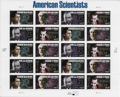 US Scott 3906-09, American Scientists, 2005, Full Mint Sheet of 20, NH - Image 1 of 2