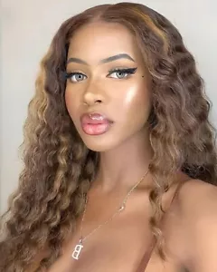 Peluca rizada brasileña Highlight 13x6 Hd encaje frontal cabello humano onda profunda - Imagen 1 de 16