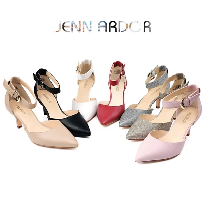 Zapatos de salón de tacón de gatito para mujer con correa en el tobillo y punta cerrada Foto 1 de 4