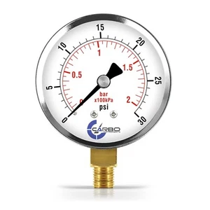 2-1/2" Pressure Gauge - Chrome Plated Steel Case, 1/4"NPT, Lower Mnt. 30 PSI - Picture 1 of 6