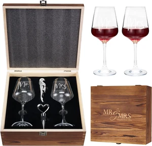 Mr & Mrs Wine Glasses Set of 2, Wedding Gifts Bridal Shower Gifts Engagement Gif - Picture 1 of 7