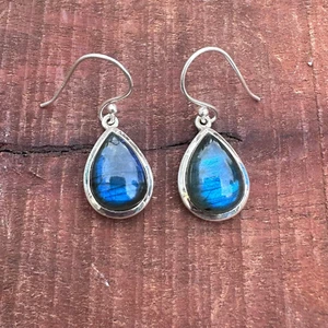 Teardrop Labradorite Women Earrings Statement Blue Stone Dangling Earrings MJ89 - Picture 1 of 5