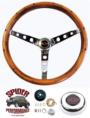 Volante Chevrolet 1953-1954 pajarita roja 15" clásico madera de nogal Foto 1 de 4