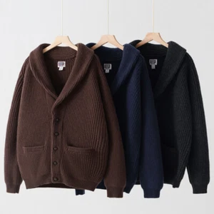 Para hombres Vintage Invierno Cálido 100% Lana Solapa Tejido Cárdigan Suéter Abrigo Informal - Imagen 1 de 14