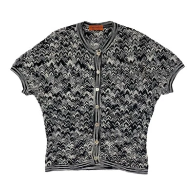 Camiseta Missoni Tejida Y2K Manga Corta con Botones Negra Blanca Talla Grande L Foto 1 de 4