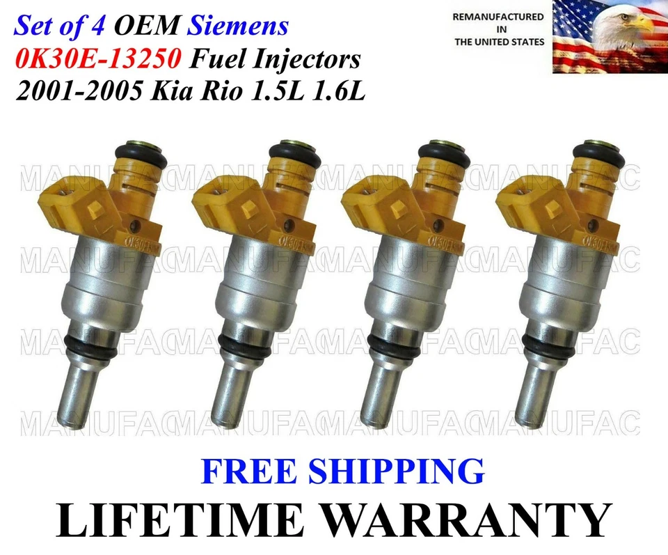 Juego de 4 inyectores de combustible originales Siemens para Kia Rio 2001-2005 1,5 L 1,6 L I4 Foto 1 de 1
